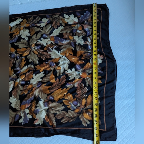 Echo Silk Square Scarf,  Fall Leaves Acorns Black, Brown 30x30 - Picture 6 of 6